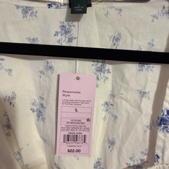 Wild Fable Women's Long Sleeve Cotton Milkmaid Top blue/white- sz large- nwt - Picture 2 of 10